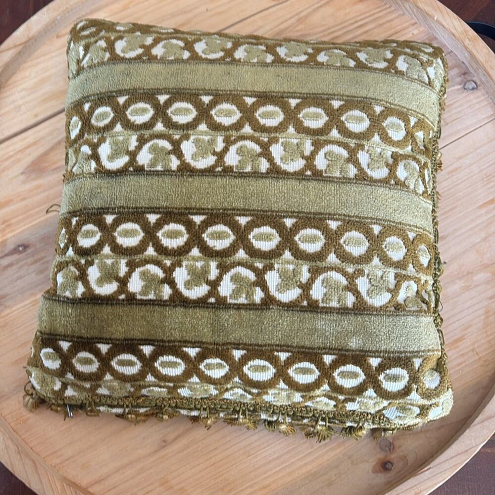 Vintage Elegant Olive Patterned Pillow with Tassels